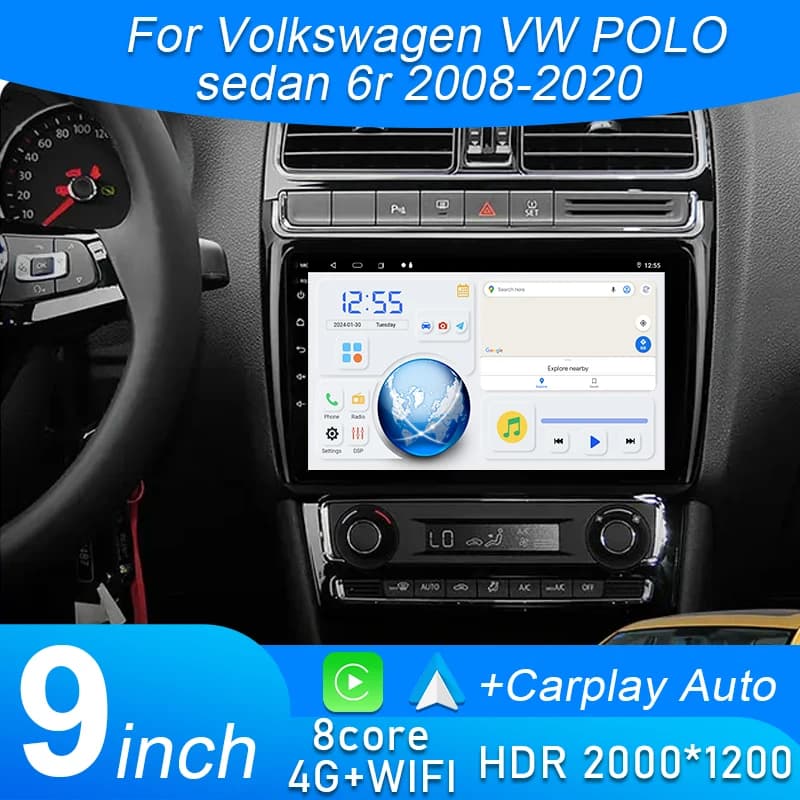 Android 15 Auto Radio 2Din CarPlay Lettore Video Multimediale Per Volkswagen VW POLO berlina 6r 2008-2020 Navigazione GPS Autoradio