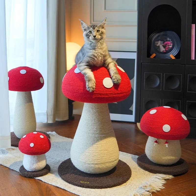 Mushroom Shape Cat Scratching Post Vertical Sisal Cat Tree With Hanging Ball Indoor Grinding Claw Pet Toy for Cats