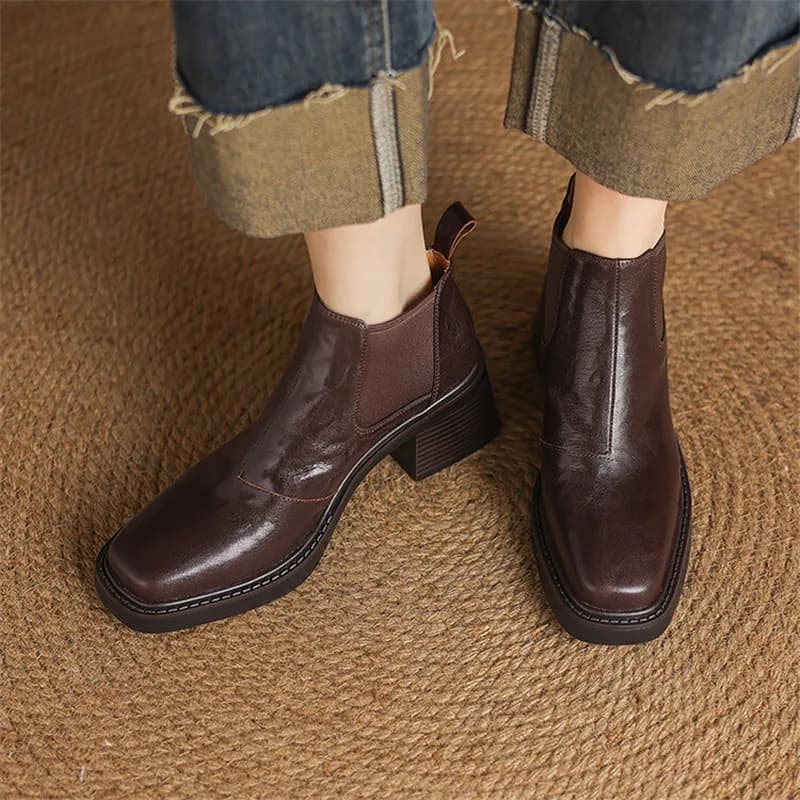 Nuovo autunno inverno scarpe da donna in vera pelle moda stivali con punta quadrata per le donne tacchi grossi stivali da cavaliere da donna stivaletti