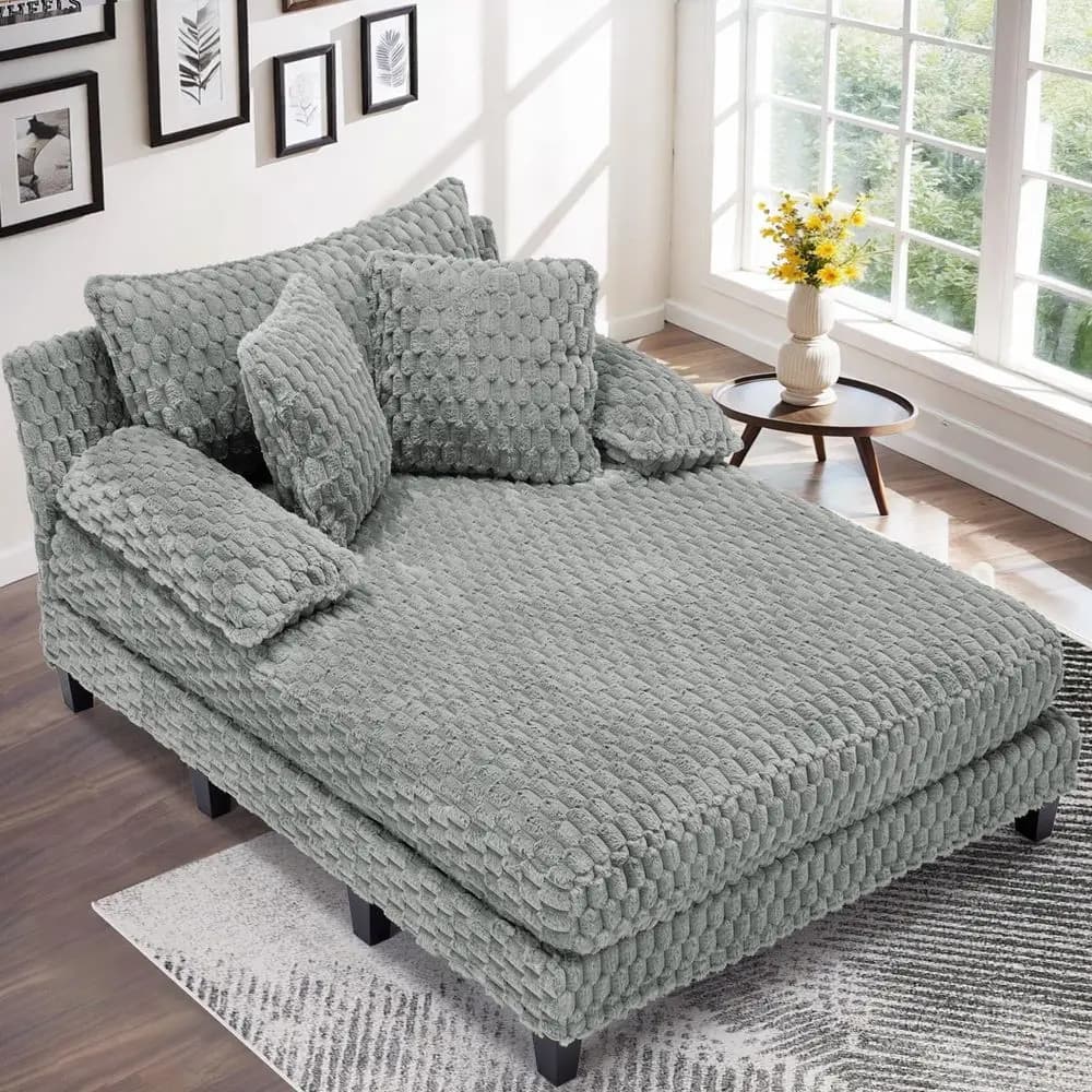 Chaise Longue in Finta Pelliccia per Interni con Schienale Regolabile, Divano Letto Singolo da 59 Pollici con 3 Cuscini Lombari, Imbottito