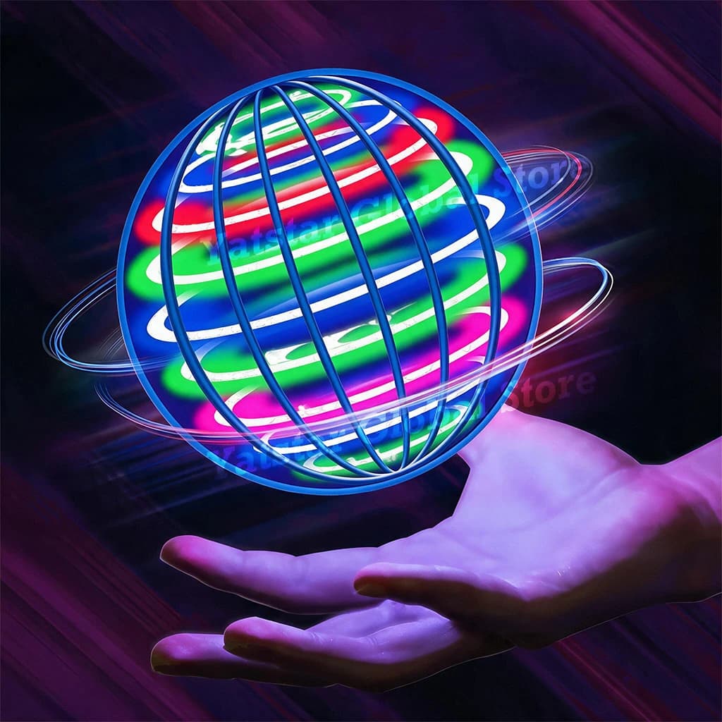 Magic Flying Spinner Ball with LED Glow Lights, 360°Rotating Hand Controlled Gyro Hover Orb, Outdoor Fidget Toy for Adults Teens