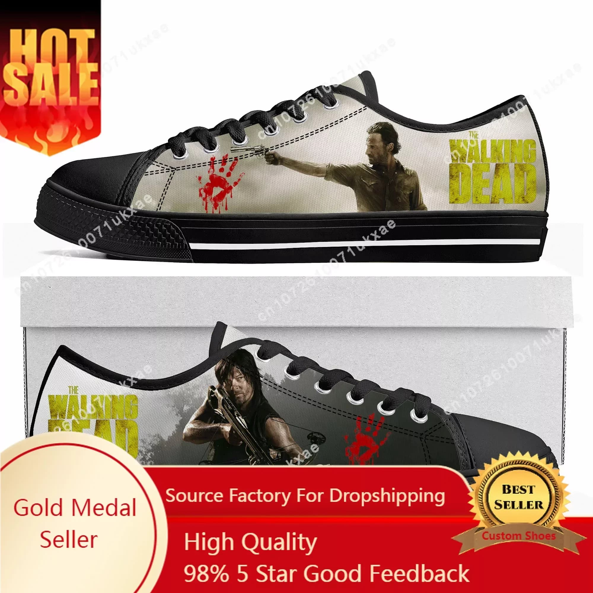 The Walking Dead Horror Low Top Sneakers Mens Womens Teenager Canvas High Quality Sneaker Casual Custom Shoes Customize DIY Shoe