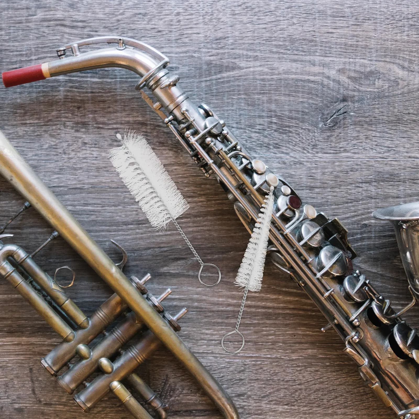 Set di Spazzole per la Pulizia di Strumenti a Fiato, Kit per Tromba e Sassofono, Pulitore per Valvole e Bocchini, Molla Flessibile in Acciaio Inossidabile