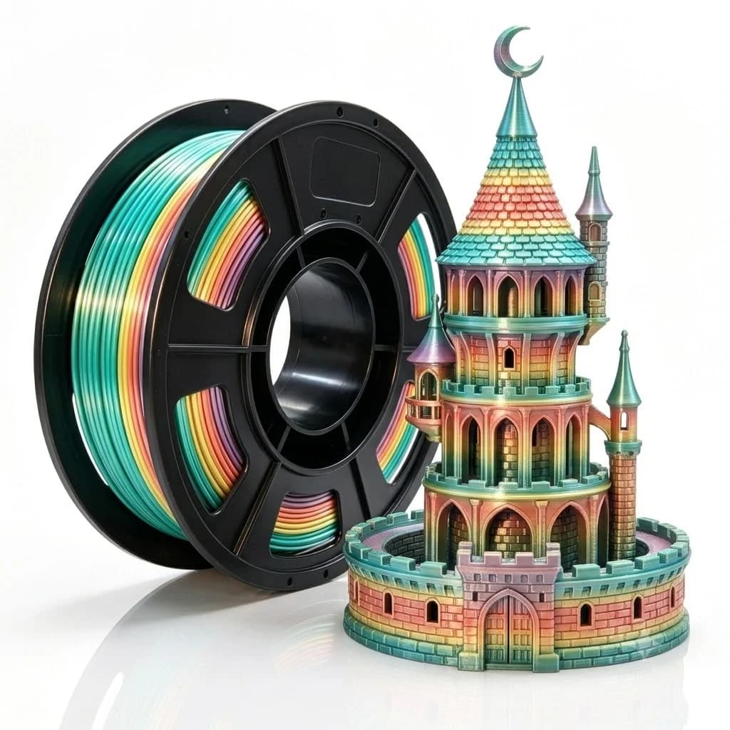 Macaron Rainbow PLA Filament, Shiny Multicolor Silk PLA 1.75 mm Filament (+-0.03 mm), Sparkle Fast Change Multi-color 250g