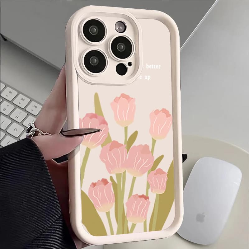 Custodia morbida in TPU anti-caduta per Samsung S26 S25 S24 S23 S22 S21 Ultra Plus FE S25 edge A54. Tulipani Rosa.