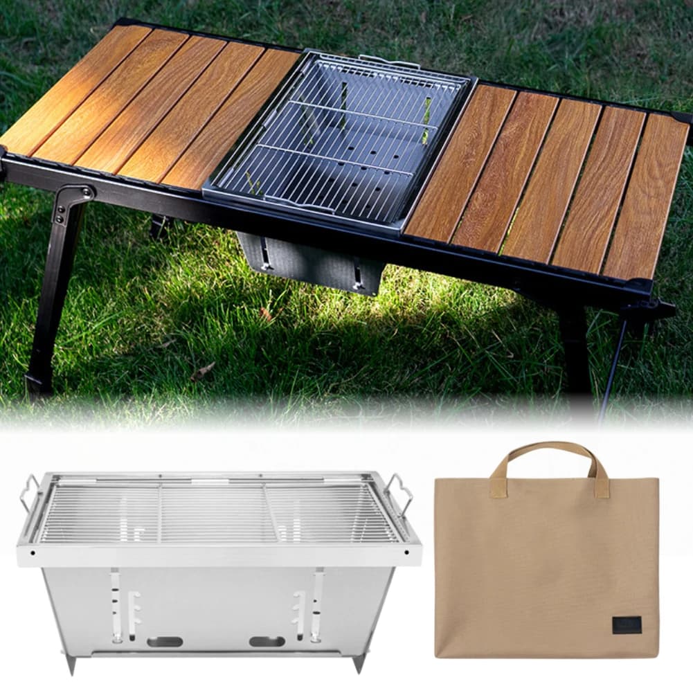 Per barbecue da campeggio IGT con borsa pieghevole griglia a carbone in acciaio inossidabile da tavolo stufa da tavolo in acciaio inossidabile bruciatore a legna