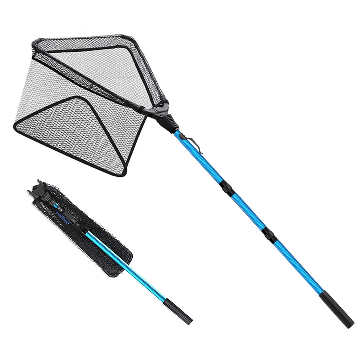 SAN LIKE Fishing Net Fish Landing Net Collapsible Fish Net with Anti-Slip Telescoping Rubber Pole Handle for Kids Adults in Salt