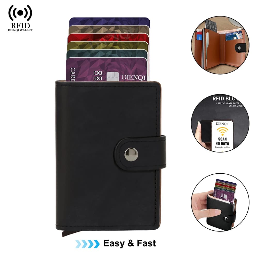 Portafogli Rfid Porta carte di credito Borse per soldi bifold Custodia in metallo pop up Porta carte Borsa da uomo sottile intelligente con portafoglio Hasp per uomo