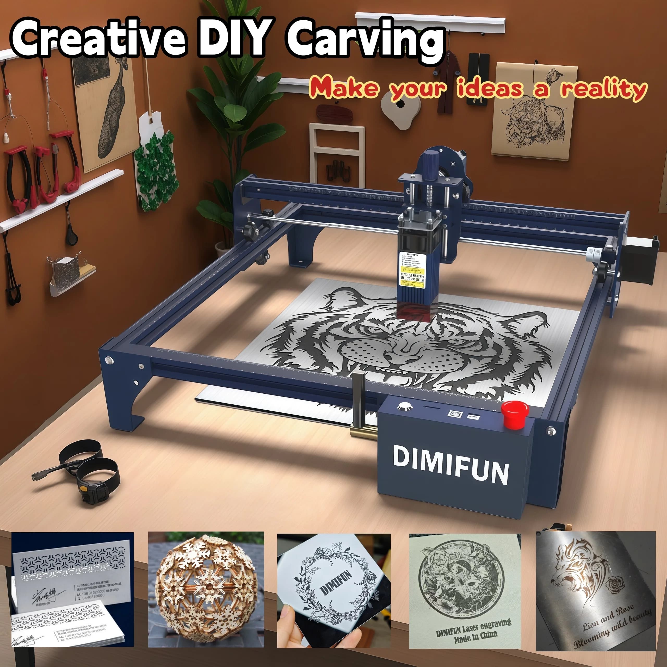 DIMIFUN 6 W/12 W CNC laser engraving machine comes with a Wi-Fi control app and can be used with honeycomb panels
