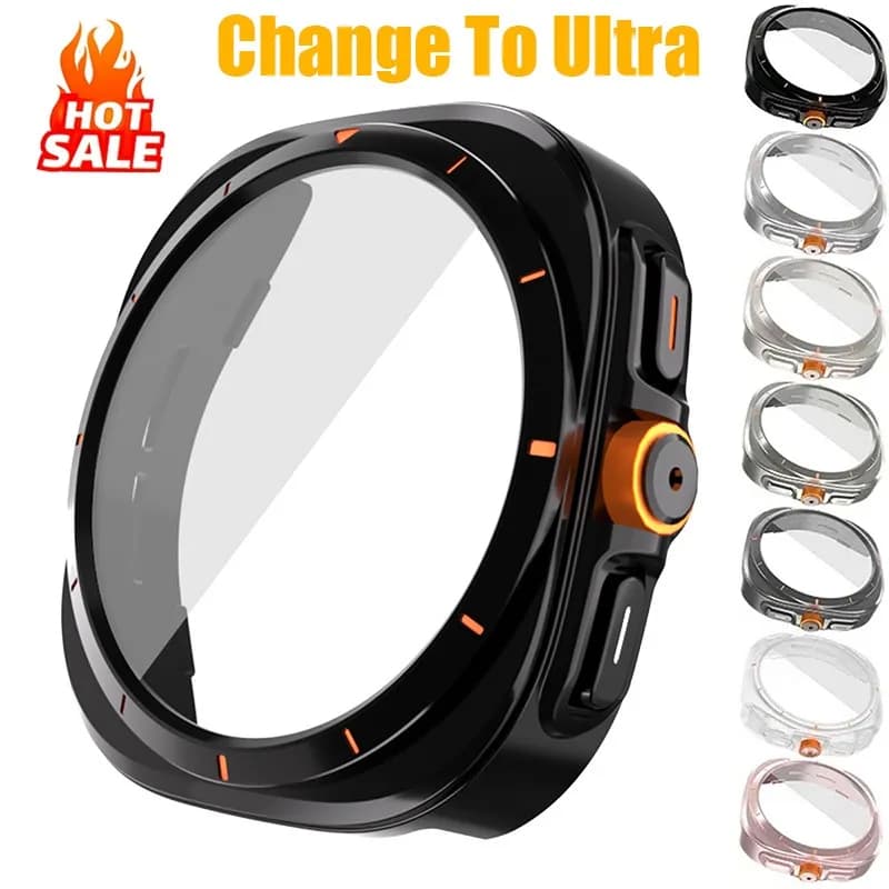 Cambia in Ultra Glasss + Custodia per Samsung Galaxy Watch 7 6 40mm 44mm Protezione schermo Custodia per PC Cover rigida e pellicola Galaxy Watch 6 7