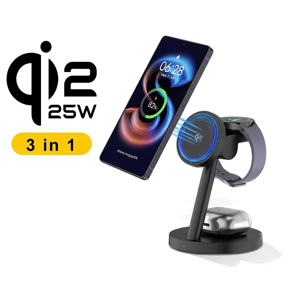 3in1 Qi2.2 25W Fast Wireless Charging Station 45W PD Plug For iPhone 17 16 Pro Max Plus Apple Watch Ultra 2 10 9 AirPods Pro 2