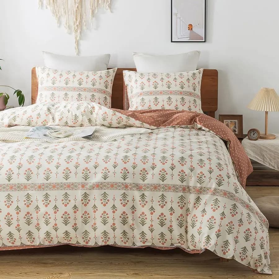 Set King Size 100% Cotton, Floral Cover, Soft and Breathable With Zipper Closure