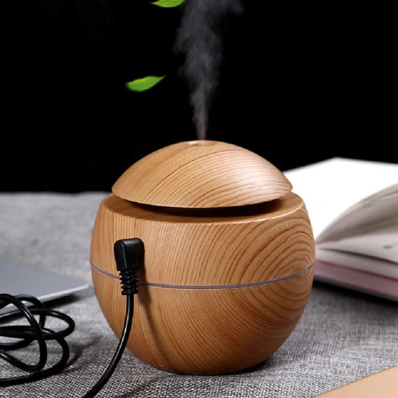 Umidificatore d'Aria Portatile Mini con Effetto Legno, Purificatore e Diffusore di Aromi per Casa, Grande Capacità