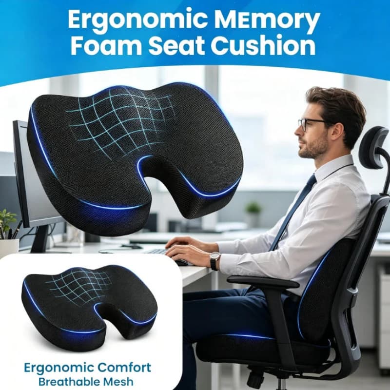 Cuscino Ergonomico in Memory Foam per Sedia da Ufficio, Allevia il Dolore da Emorroidi, Comfort per Lunghe Sedute, per Studenti e Arredamento Casa