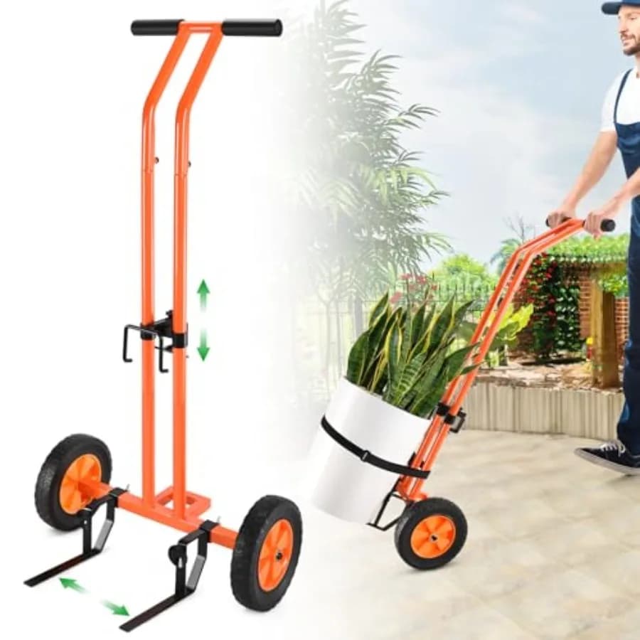 Carrello per Piante con Ruote, Carrello Portapiante Resistente con Braccio Regolabile e Ventose per Vasi da Giardino