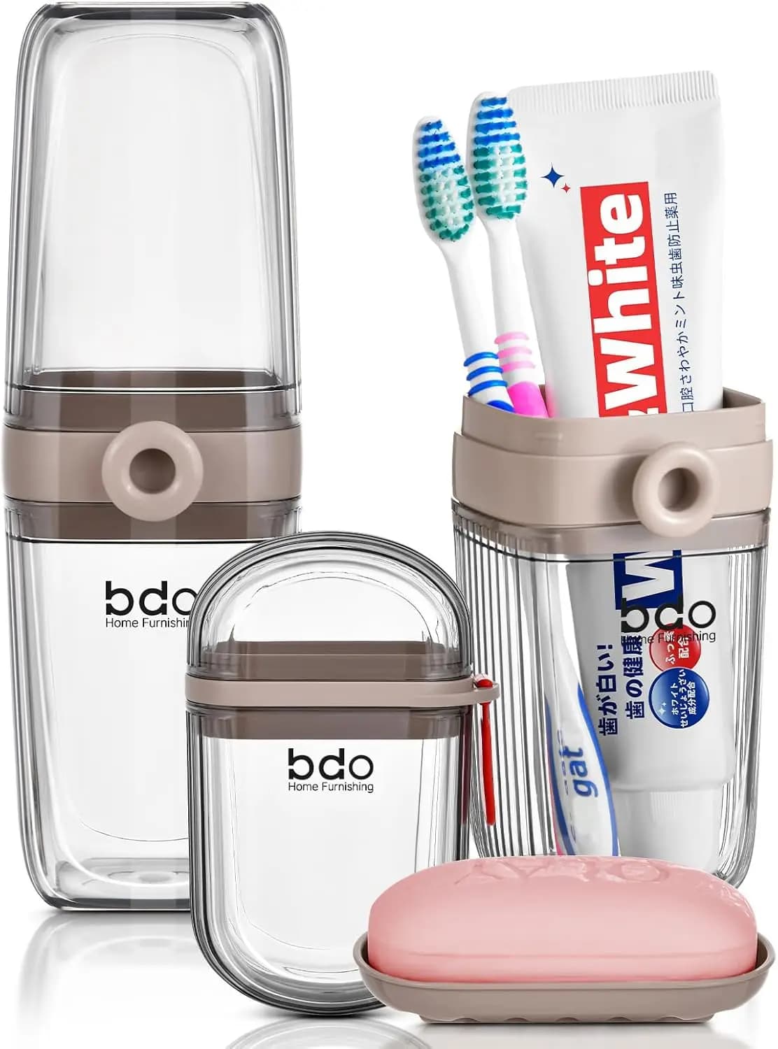 Set da Viaggio con Porta Spazzolino e Portasapone, Contenitore Portatile Impermeabile per Bagno e Campeggio