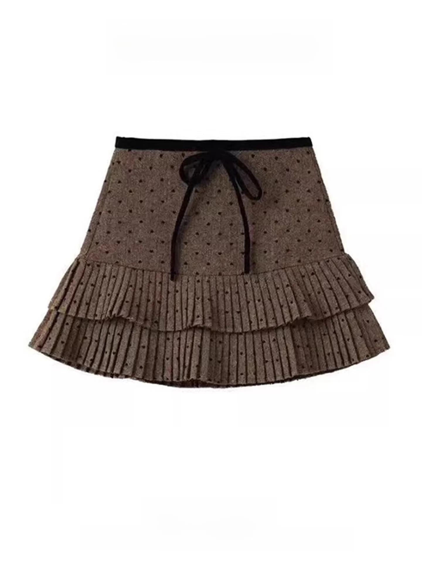 Gonna a pois bordeaux con nodo, gonna a trapezio primaverile da donna, stile vintage a vita alta in tessuto di seta
