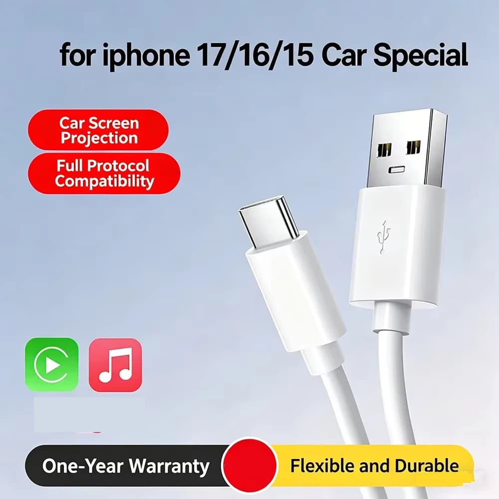 Cavo Carplay per Ricarica Auto, Cavo USB A a Tipo C per Ricarica Rapida e Trasferimento Dati per iPhone 17 16 15, Lunghezze 1m 1.5m 2m