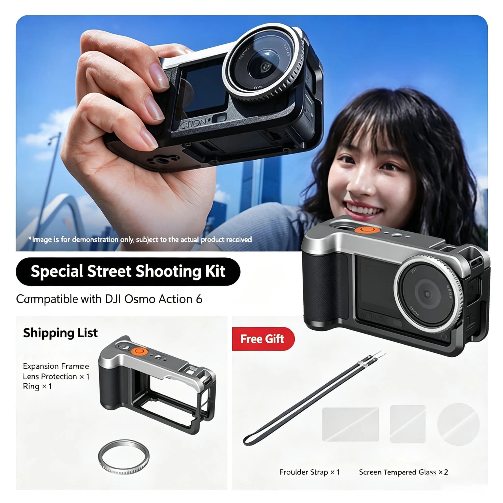 SmallRig 5891 Anti-Fall Camera Cage Hand Grip Kit Protective Frame With Shoulder Strap For DJI OSMO Action 6 Street Photography