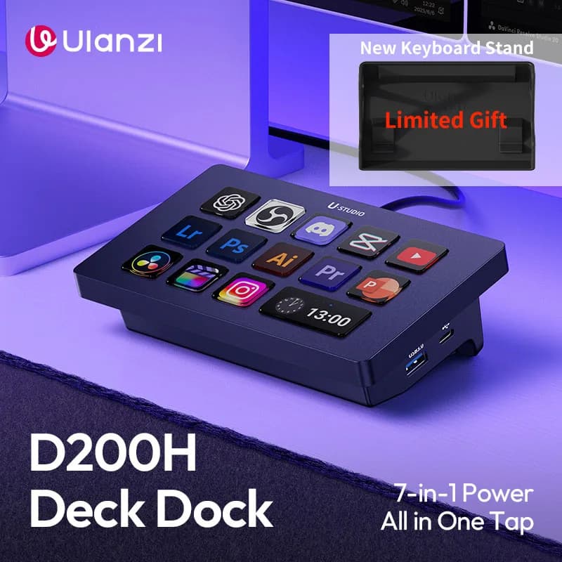 Ulanzi D200H Controller per streaming dock per deck 7-in-1 Hub creativo One-Tap Personalizzabile Elegante scrivania Controllo intelligente dell'illuminazione
