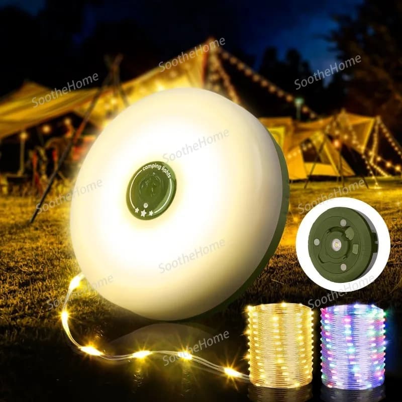 Metro a nastro da campeggio, luce d'atmosfera per tende, decorazione di illuminazione ad aspirazione magnetica multifunzionale, stringa di luce a sette colori