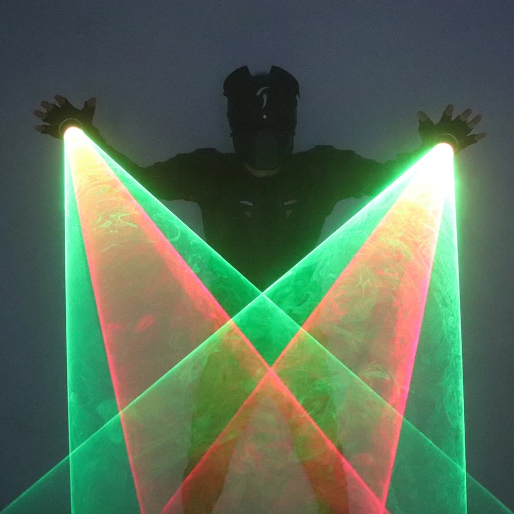 Nuovi guanti vortice laser verde rosso Lampada da dito Guanti laser rotanti automatici vorticosi portatili Illuminano la festa di compleanno Spettacolo laser
