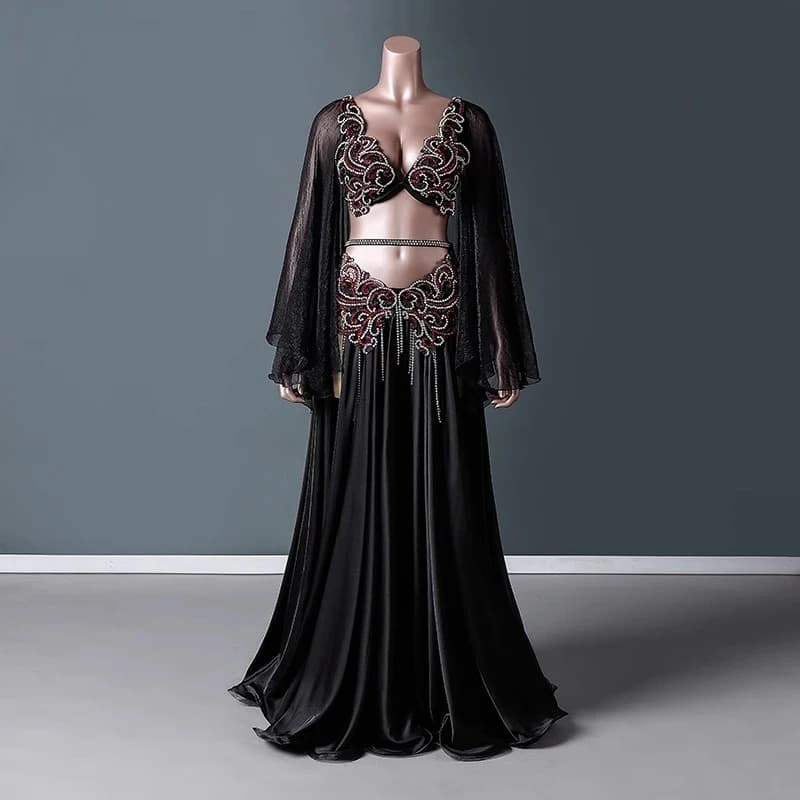 Costumi di danza del ventre personalizzati 2025 Nuovo costume da spettacolo Piaoshan Grand Swing Gonna Set di costumi da competizione