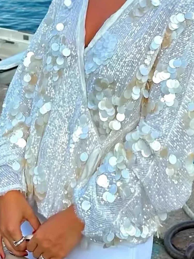 Top cardigan in solid color with V neckline with glossy laces and long sleeves for the casual top of new spring and summer fashion