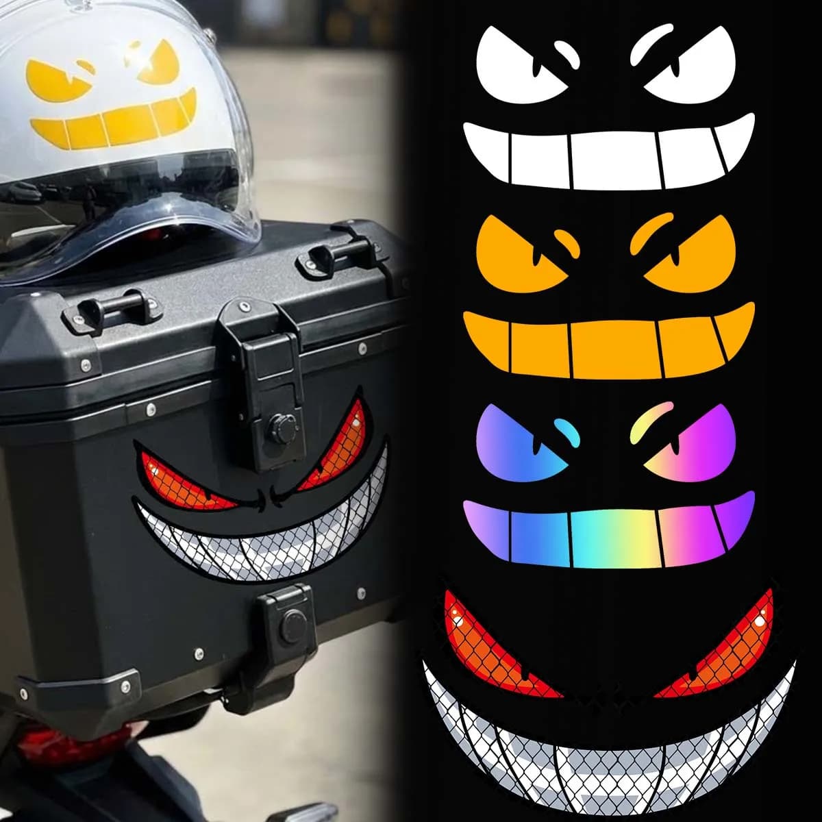 JDM Demon Eyes Gengar Adesivi moto riflettenti Moto Scooter Casco Parabrezza Scatola di coda Decorazioni per il corpo Accessori in vinile Decalcomanie