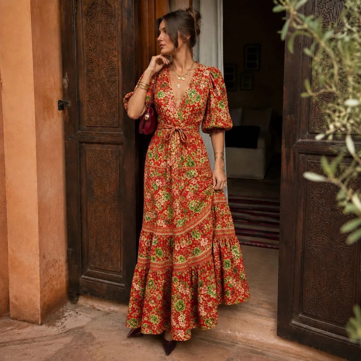 ZEKYE Spring and Summer French Temperament Commuter Floral Print Dress Feminine Bohemian Pendulum Dress