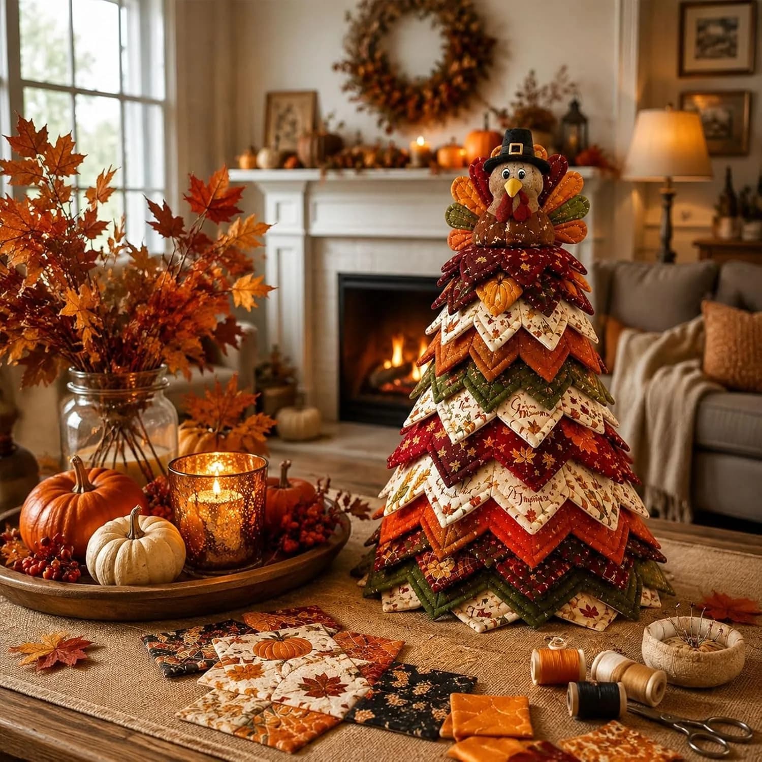 DIY Quilted Christmas Tree Kit, 3D Padded Fabric Sewing Craft Set with Ghost Design, Handmade Holiday Tabletop Decor, Festive Sewing Project Gift