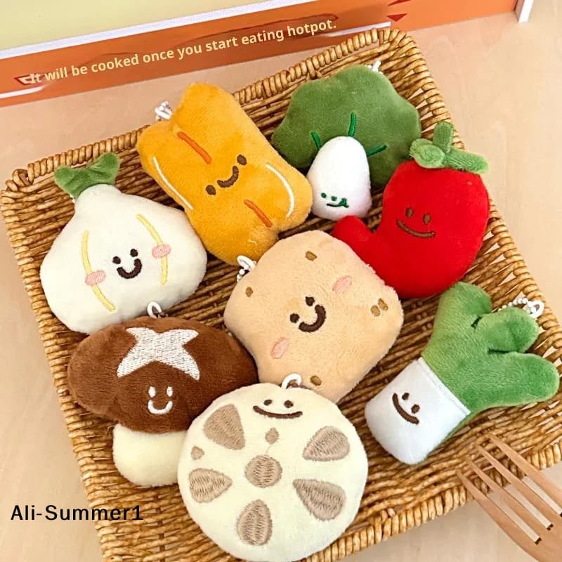 【E】Portachiavi in peluche a forma di cibo per hotpot, simpatico cartone animato creativo, ciondolo per zaino, ornamento decorativo, accessori regalo