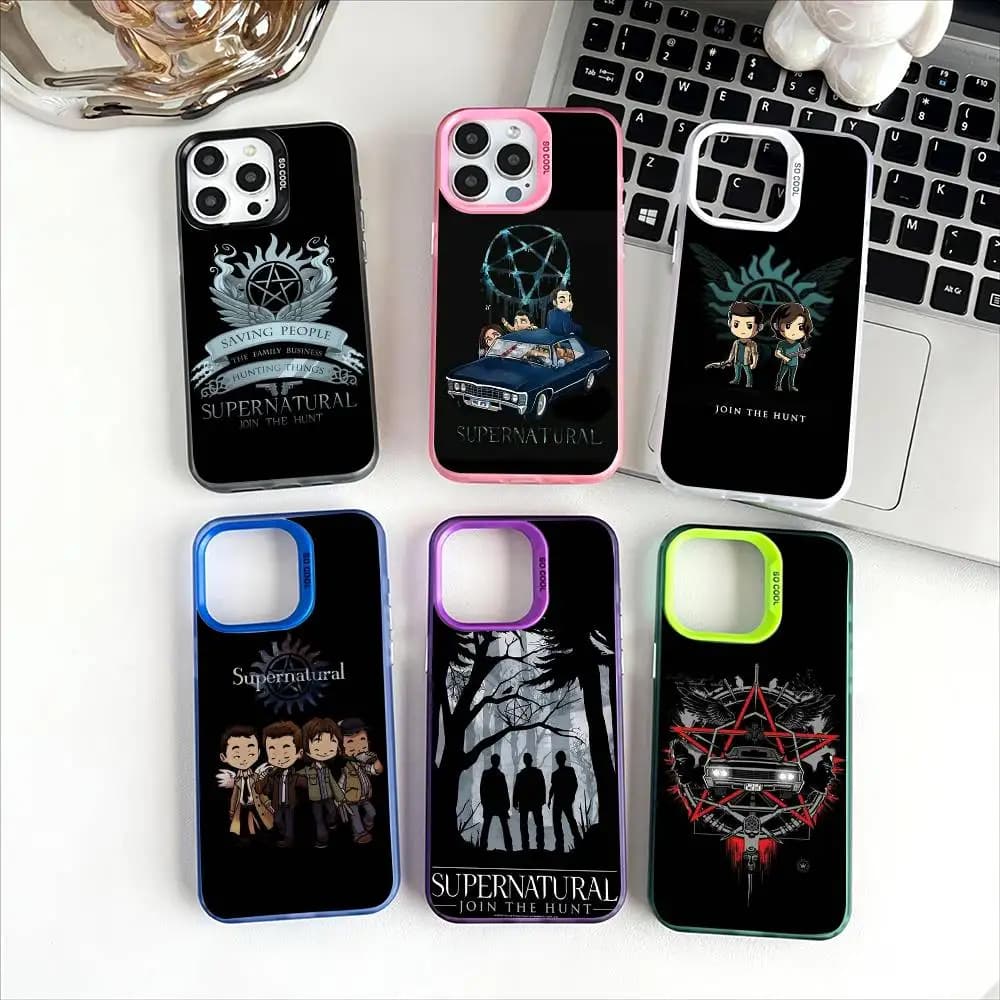 S-Supernatural Tv Show Custodia per telefono per IPhone 17 16 15 14 13 12 Pro Max Plus Custodia protettiva placcata argento opaca multicolore