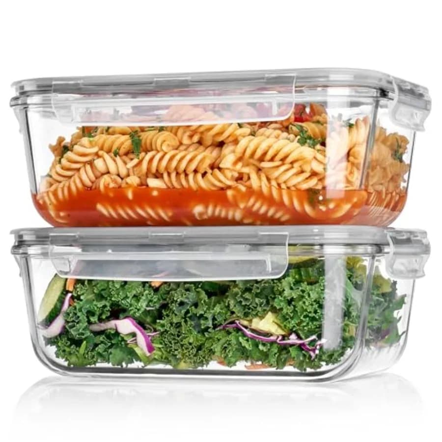 2Pack 1860ml/63oz Large Glass Storage Containers with Lids, Meal Prep Food Container Set with Snap Airtight Lid for Baking, Mic