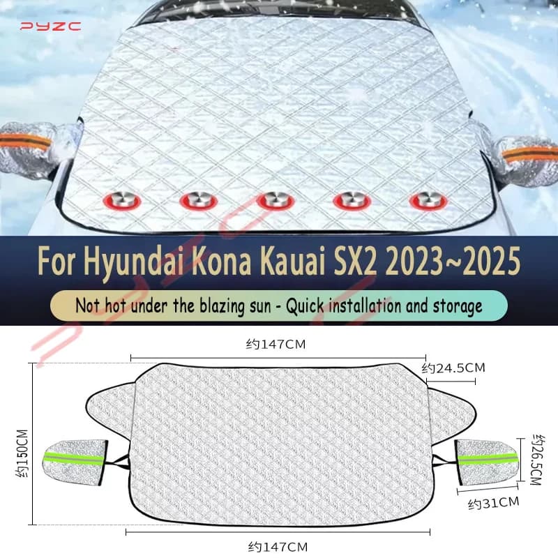 Per Hyundai Kona Kauai SX2 2023~2025 Telo Protettivo Anti-Neve e Anti-Gelo per Parabrezza Auto, Parasole in Cotone