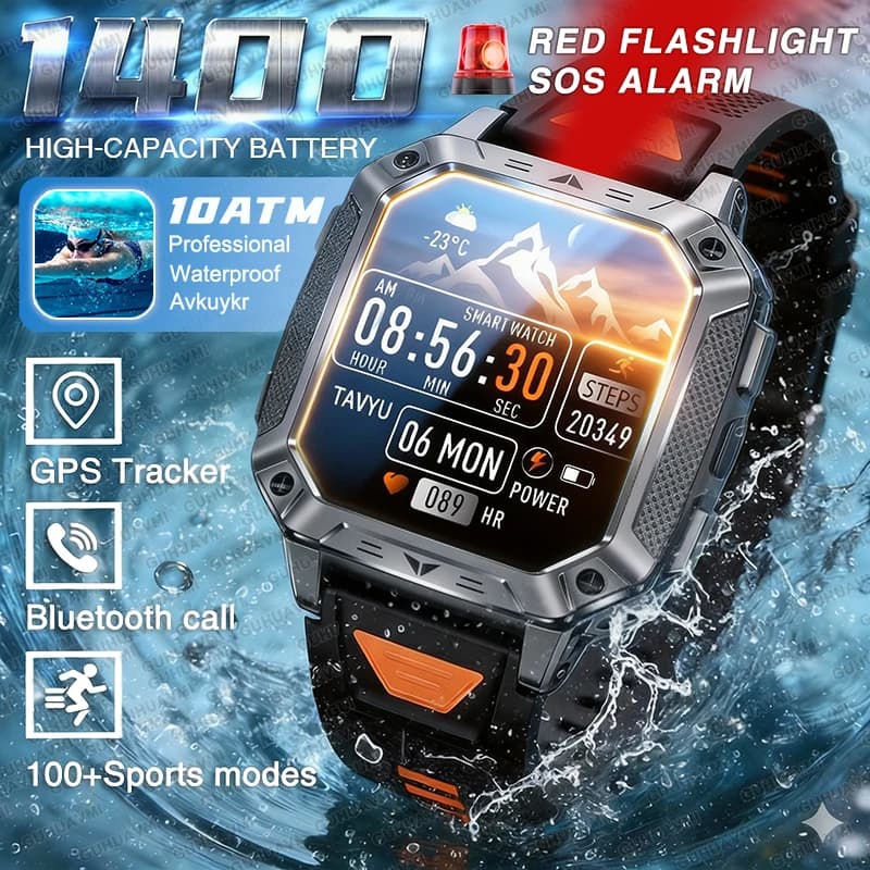 TANK Ultra 2026: Men's GPS Smartwatch 1400mAh, 200 Days Standby, Robusto Tactical Watch, 10ATM Diver, SOS, Satellite Alarm