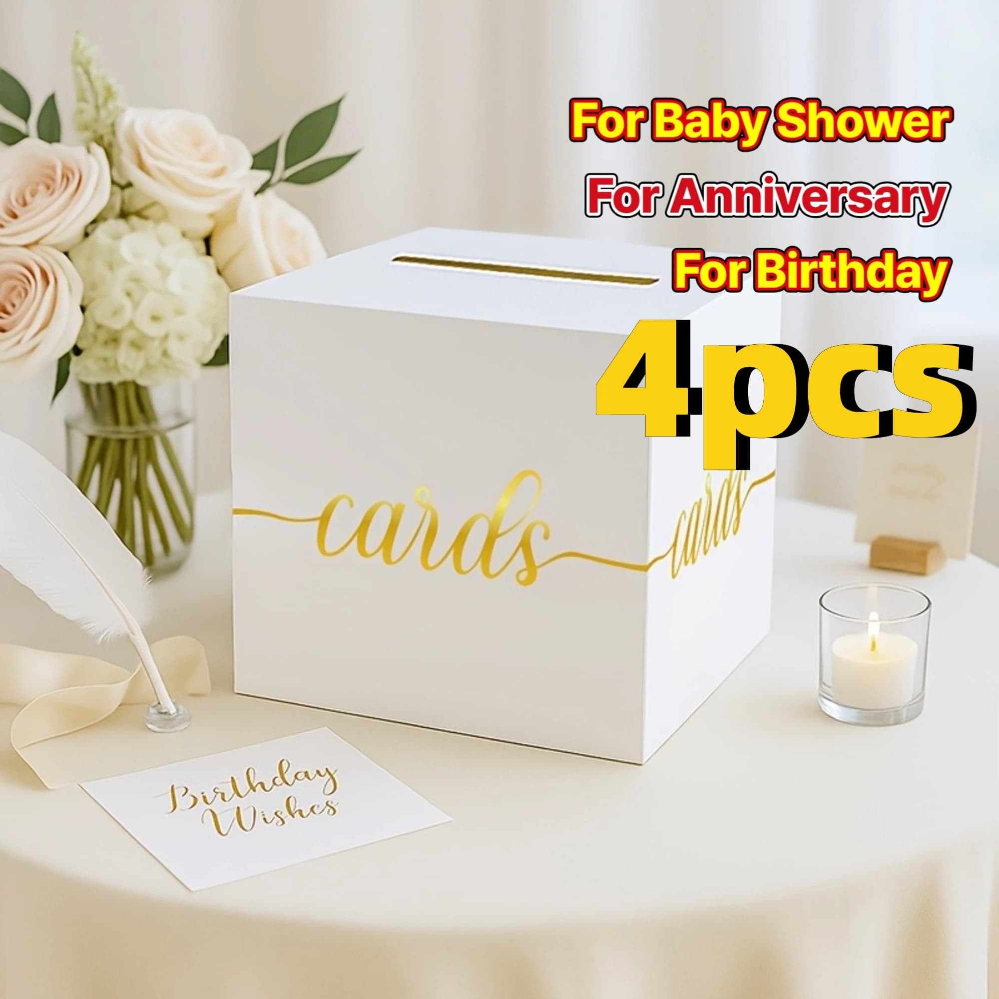 Biglietto di nozze bianco da 4 pezzi con scatola di design in lamina d'oro contenente 10 carte per il gioco di votazione, regalo di nozze, ricevimento, baby shower, festa