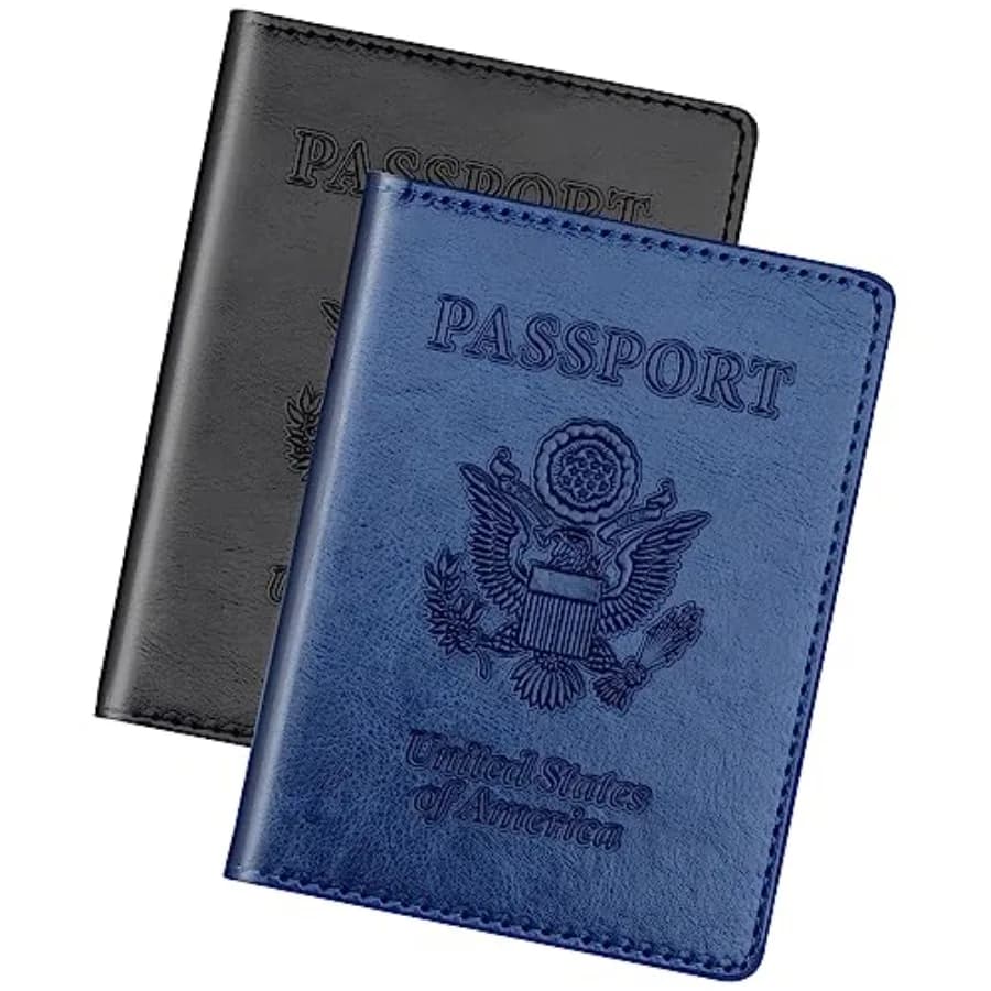 Black and Dark Blue Passport Holder for Travel, Passport Cover Wallet Case 2 Pack Women Men Family Cruise Ship Essentials, Pass