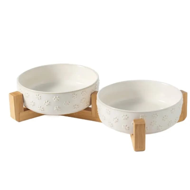 ABUI-For Cats And Dogs Compatible Pet Bowl With Bamboo Stand Straight-Rim Design Anti-Tipping Function(Food/Water)