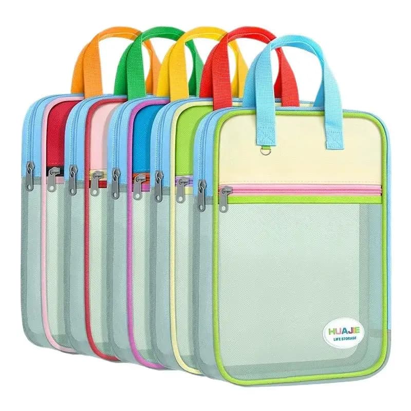 Borsa Portadocumenti Premium per Studenti, Colore Dopamina, con Cerniera a L e Rete, per Organizzare Fogli di Prova ed Esami