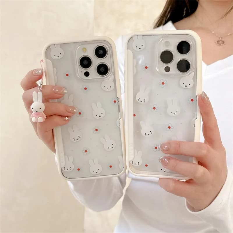 Custodia Trasparente per iPhone 17 16 15 14 13 Pro Max con Ciondolo, Design Semplice Ispirato a Miffy, Cartone Animato Carino, Stile Coreano