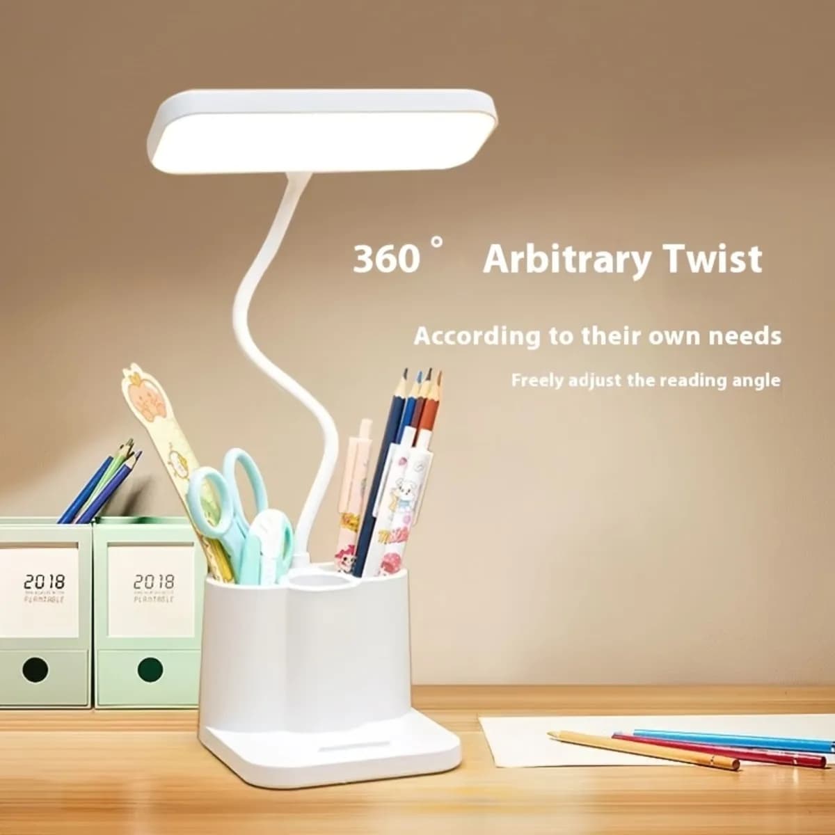 This desk lamp with three compartments makes it easy to order your desktop and has a 3-level touch dimmer