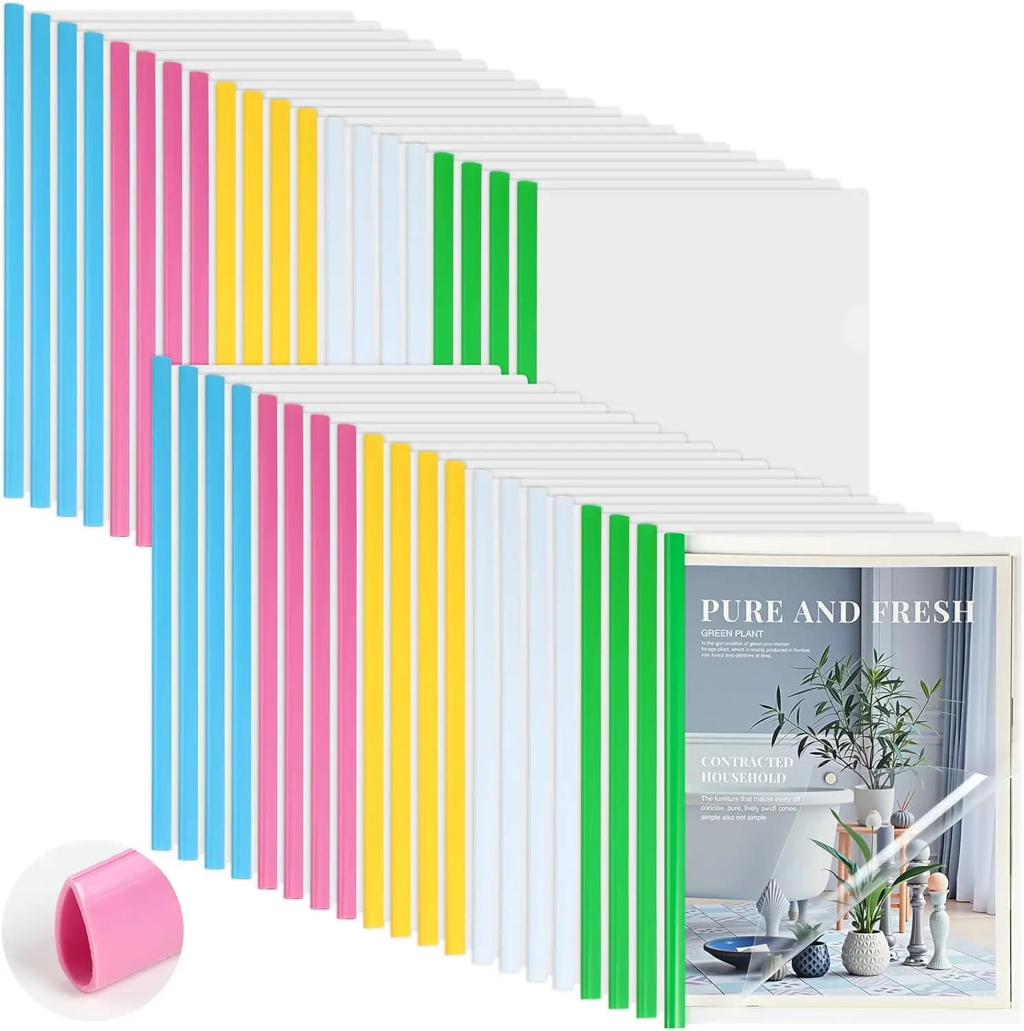 100 Pezzi Copertine Trasparenti per Rapporti con Barra Scorrevole, Capacità 50 Fogli, Cartelletta Trasparente per Presentazioni e Documenti