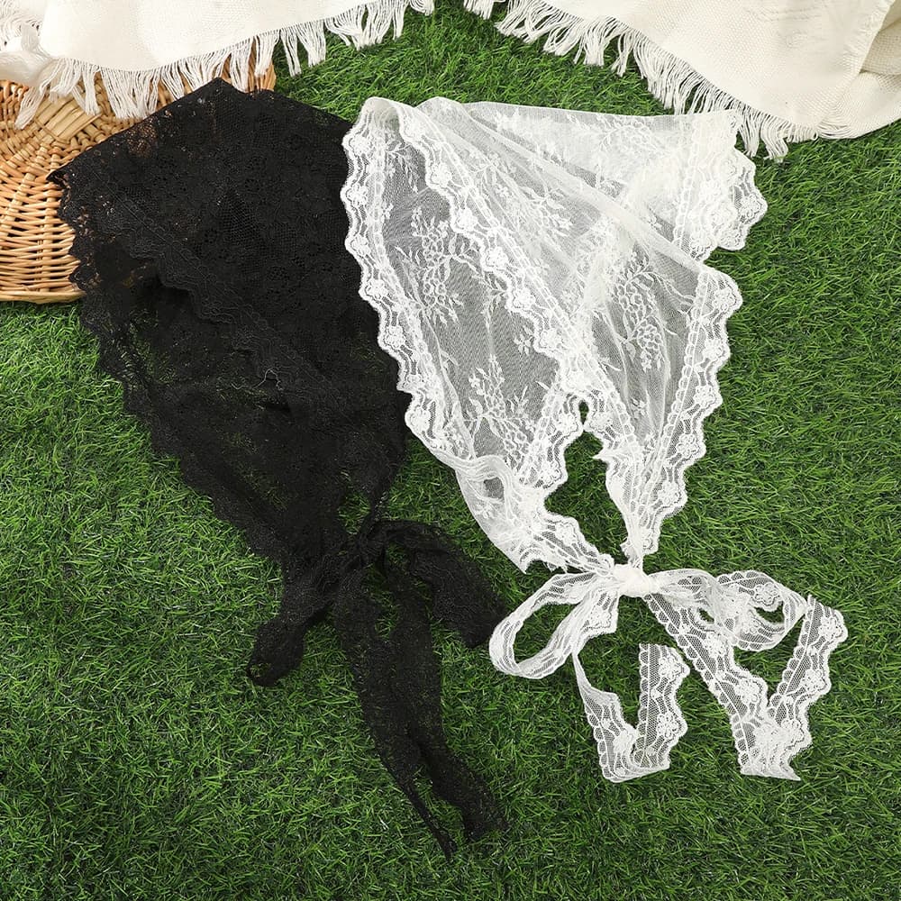 Triangolo bianco Bandana Sciarpa per capelli Fasce per capelli Bandana elastica per capelli Fazzoletto per capelli ricamato Sciarpe per capelli Accessori per capelli
