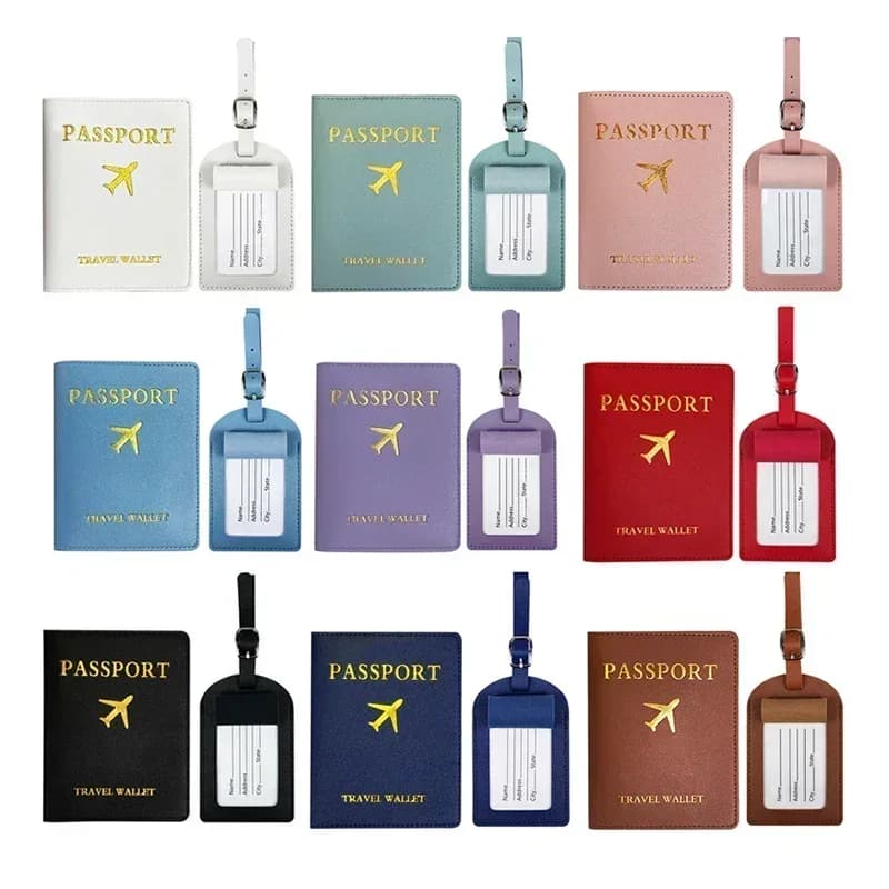 Custodia per passaporto in pelle PU ID da viaggio Carta di credito Custodia per passaporto Portafoglio Borsa Borse Etichette per bagagli da donna Porta carte di nome