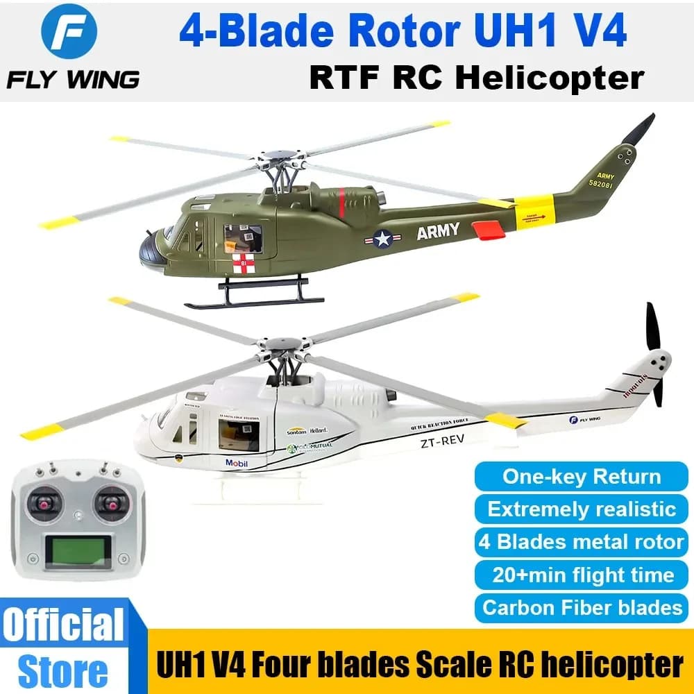 Quattro Lame FLYWING UH1 V4 RC Bilancia elicottero ACE controllo di volo GPS rotore in metallo 470 classe 6CH RC Elicottero UH1 Huey elicottero