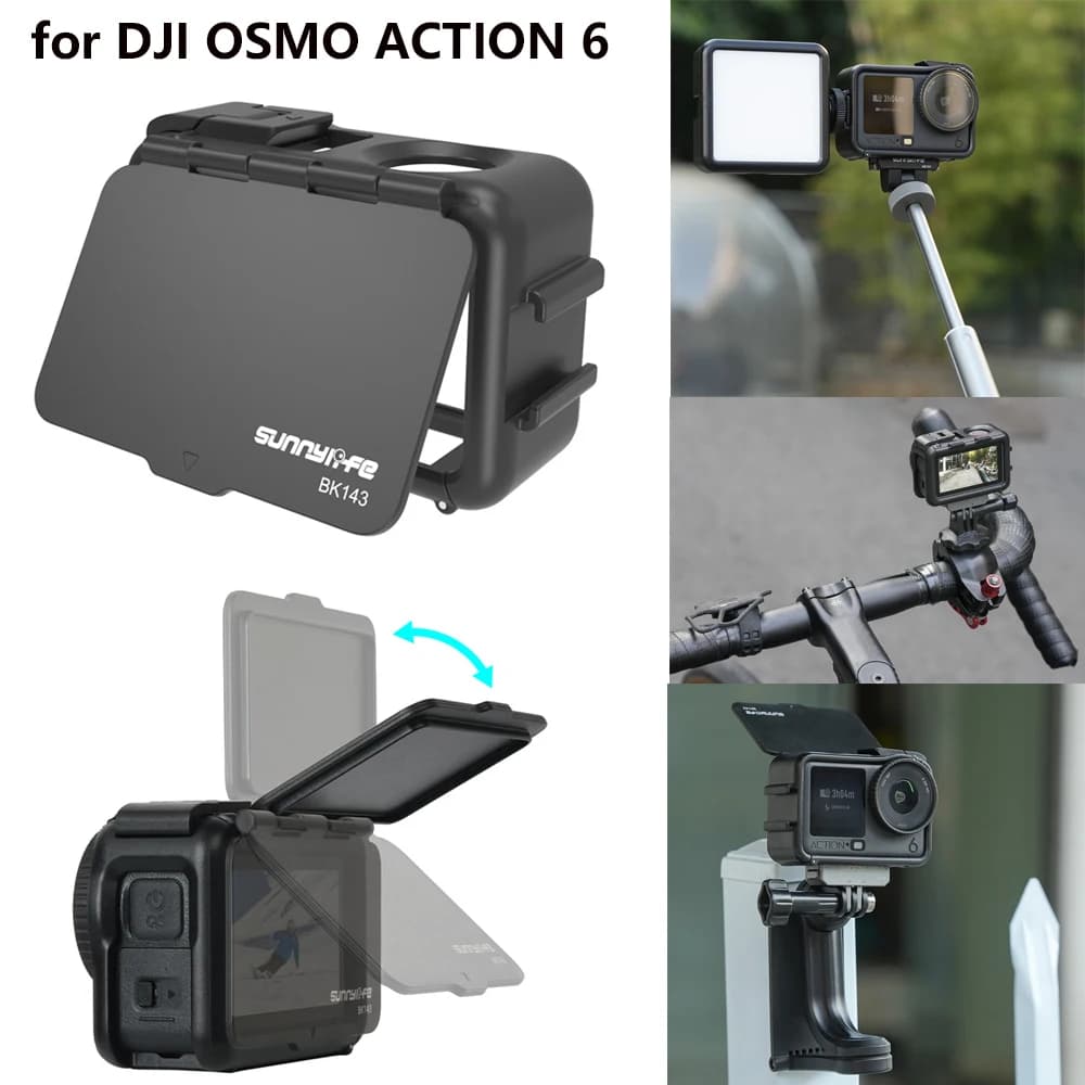 Protective housing with frame for DJI OSMO Action 6, Foldable shell with sunscreen, Gabbia Mounting Accessories for Action Camera
