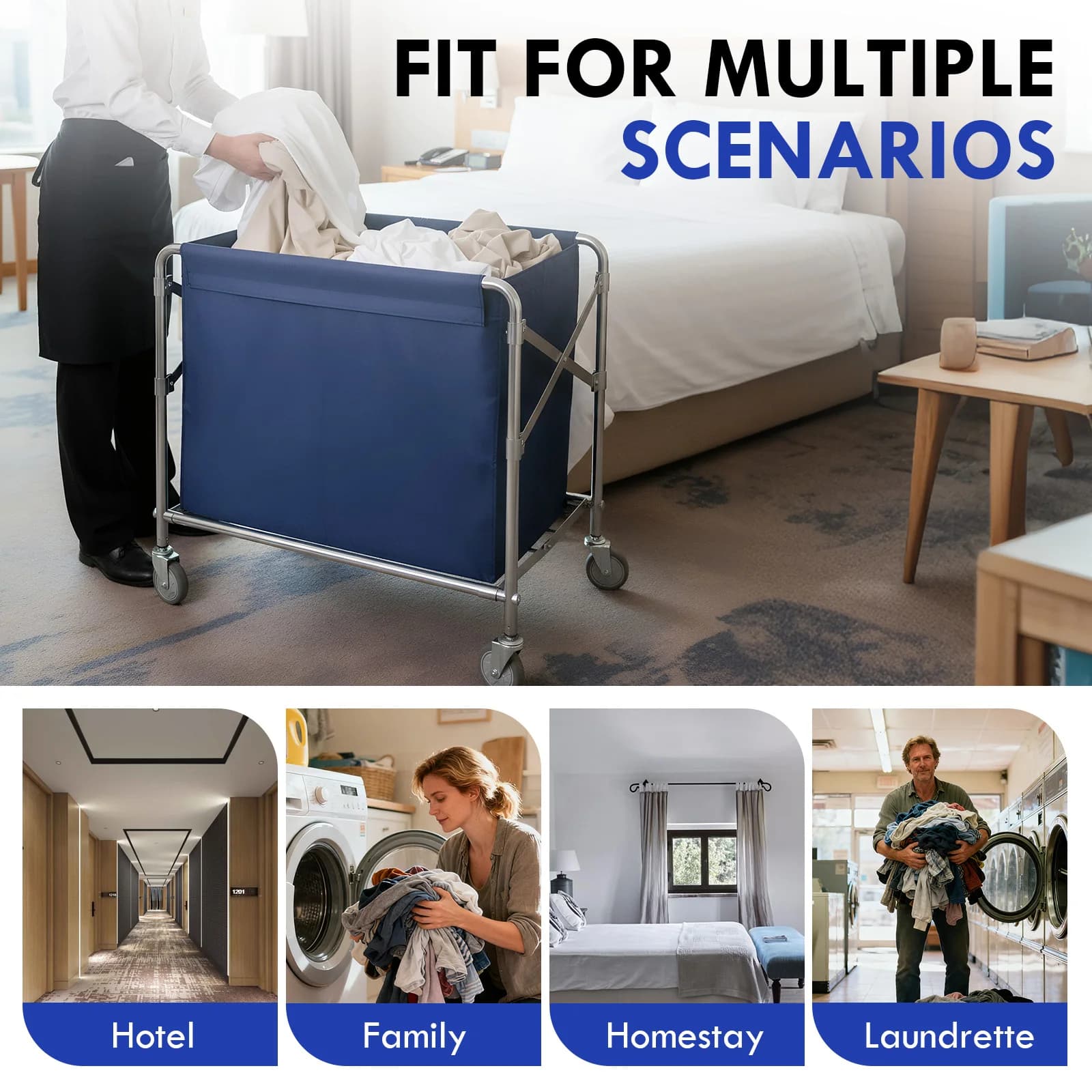 Collapsible Laundry Basket Trucks 33.86x31.89x20.47in Folding X Frame Laundry Organizer Cart with Wheel for Hotel Hospital Home