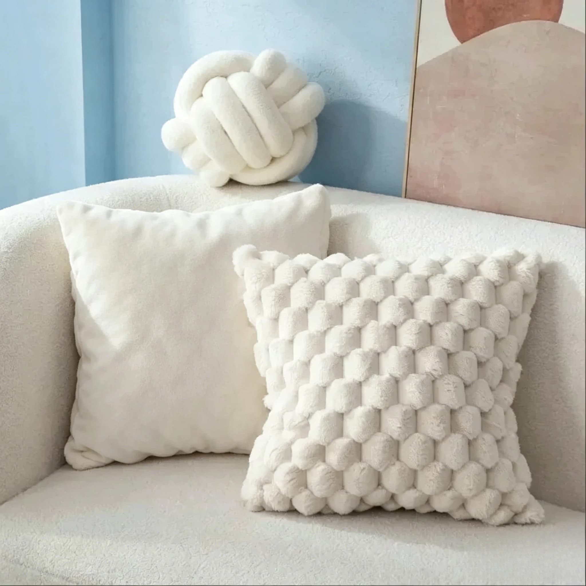 Fodera per cuscino in peluche 3D con motivo a griglia di ananas e tartaruga, bianco crema, morbida, per divano, camera da letto, decorazioni per la casa