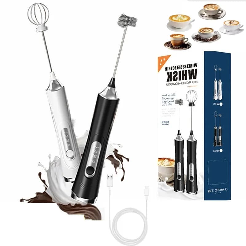 Montalatte Elettrico USB Portatile, Macchina per Caffè e Latte a 3 Velocità, Sbattitore per Uova Wireless, Mixer da Cucina Multifunzione